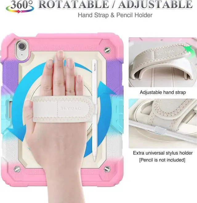 Alt view image 7 of 7 - for iPad Air 11 inch Protective Case M3 2025/ M2 2024 (Air 7th/6th Generation), Heavy Duty Case with Screen Protector, Pencil Holder, Rotating Stand, Hand Strap, Shoulder Strap, Pink