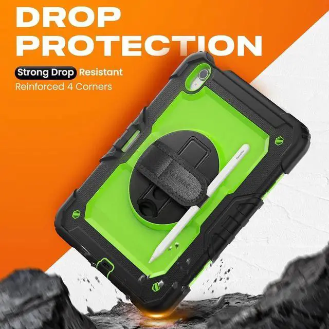 Alt view image 7 of 7 - for iPad Air 11 inch Protective Case M3 2025/ M2 2024 (Air 7th/6th Generation), Heavy Duty Case with Screen Protector, Pencil Holder, Rotating Stand, Hand Strap, Shoulder Strap, Green