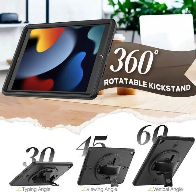 Alt view image 6 of 7 - Case for iPad 9th/ 8th/ 7th Generation 10.2 Inch 2021/2020/ 2019, Full-Body Case with 360 Rotating Stand & Hand Strap [Pen Holder] [Screen Protector] - Black