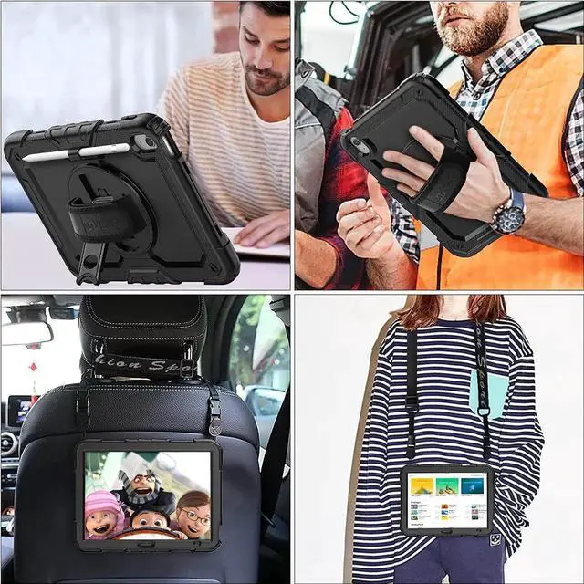 Alt view image 4 of 7 - Case for iPad (A16) 11th/10th Generation 11''/10.9'' 2025/2022, Full-Body Drop Protection Case with Screen Protector &360 Rotate Hand Strap/Stand, Transparent+Black