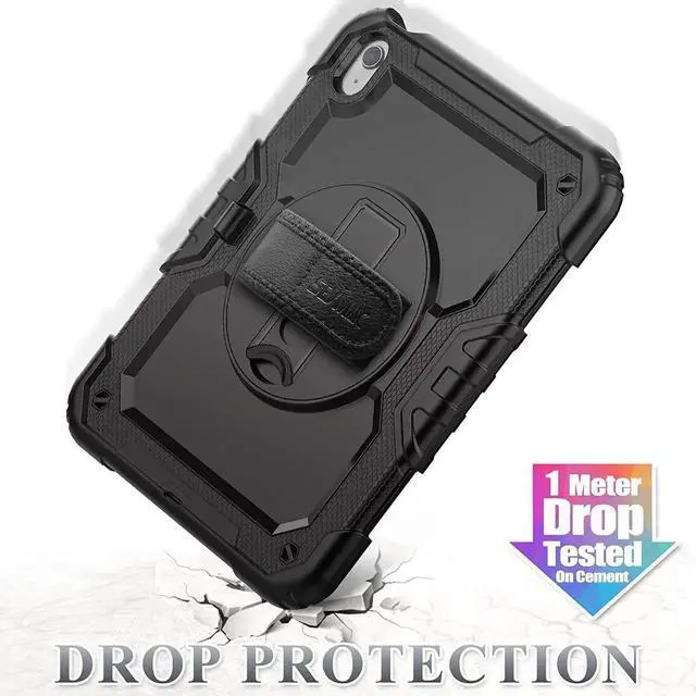 Alt view image 6 of 7 - Case for iPad (A16) 11th/10th Generation 11''/10.9'' 2025/2022, Full-Body Drop Protection Case with Screen Protector &360 Rotate Hand Strap/Stand, Transparent+Black