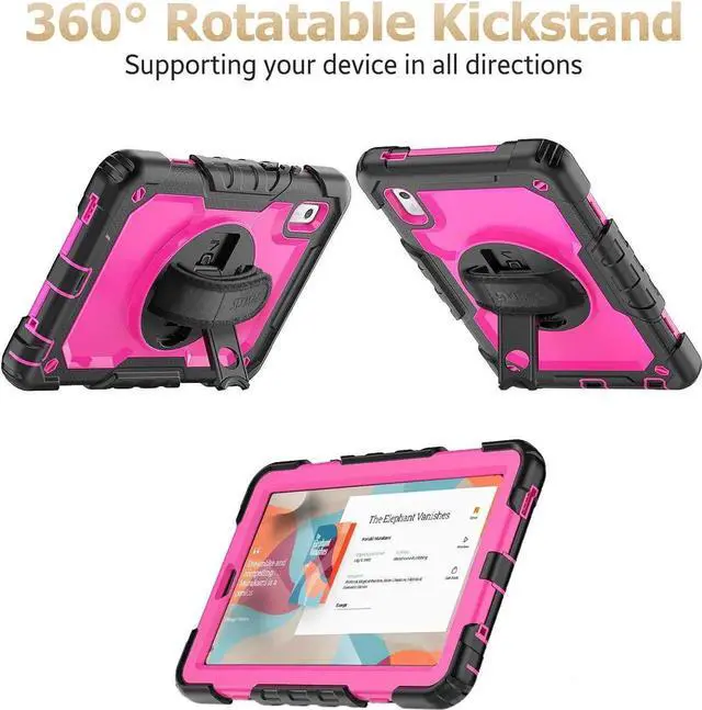 Alt view image 7 of 7 - Case for Len-ovo Tab M9 (TB-310FU) 2023 with Screen Protector, Drop-Proof Protection Cover with 360 Rotating Stand &Strap [Pen Holder] Case for Len-ovo Tab M9 9'' (Pink+Black)