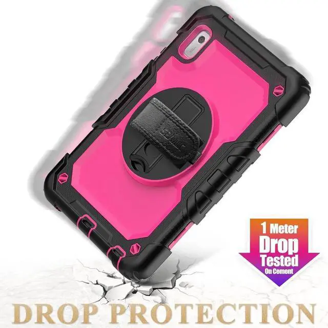 Alt view image 5 of 7 - Case for Len-ovo Tab M9 (TB-310FU) 2023 with Screen Protector, Drop-Proof Protection Cover with 360 Rotating Stand &Strap [Pen Holder] Case for Len-ovo Tab M9 9'' (Pink+Black)