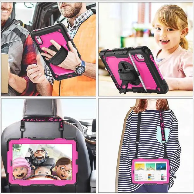 Alt view image 2 of 7 - Case for Len-ovo Tab M9 (TB-310FU) 2023 with Screen Protector, Drop-Proof Protection Cover with 360 Rotating Stand &Strap [Pen Holder] Case for Len-ovo Tab M9 9'' (Pink+Black)