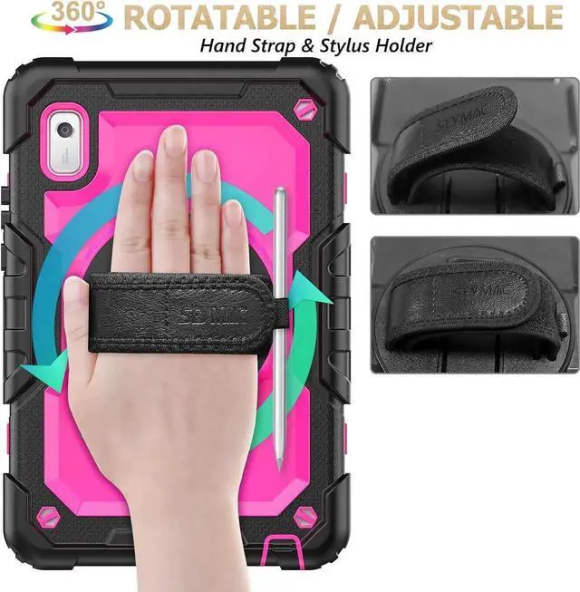 Alt view image 6 of 7 - Case for Len-ovo Tab M9 (TB-310FU) 2023 with Screen Protector, Drop-Proof Protection Cover with 360 Rotating Stand &Strap [Pen Holder] Case for Len-ovo Tab M9 9'' (Pink+Black)