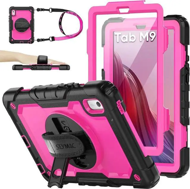 Main image of Case for Len-ovo Tab M9 (TB-310FU) 2023 with Screen Protector, Drop-Proof Protection Cover with 360 Rotating Stand &Strap [Pen Holder] Case for Len-ovo Tab M9 9'' (Pink+Black)