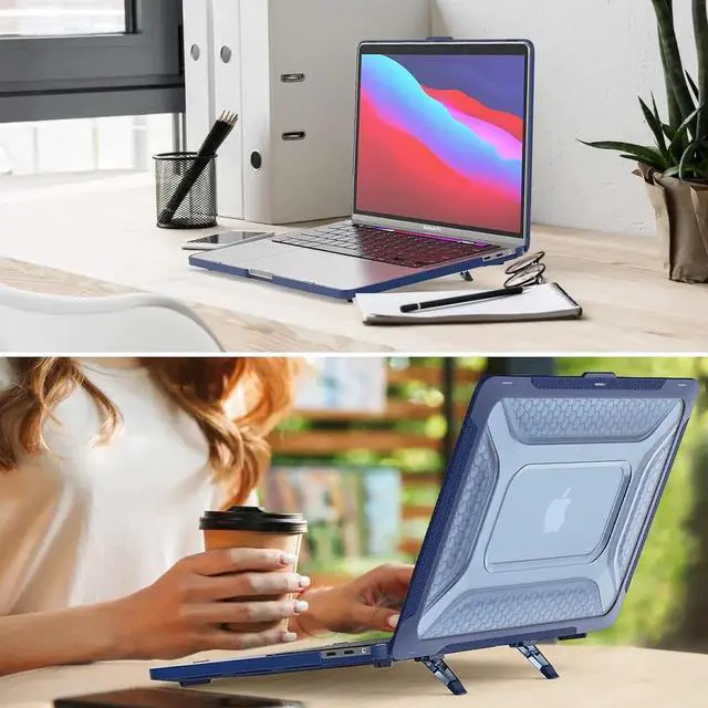 Alt view image 4 of 7 - Case for MacBook Pro 14 inch, Shock-Absorbing Protection with Folding Stand &Mouse Pad/Bag Case for MacBook Pro 14'' A3112 A3185 A3401 A2918 A2992 2779 2442 m4-m1 2024-2021 (Blue)
