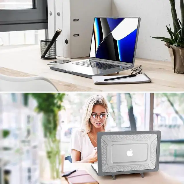 Alt view image 6 of 7 - Case for MacBook Pro 16 inch 2024-2021 A3403 A3186 A2991 A2780 A2485, Shock-Absorbing Protection with Folding Stand &Mouse Pad/Bag Case for MacBook Pro 16'' M4/M3/M2/M1 (Gray)