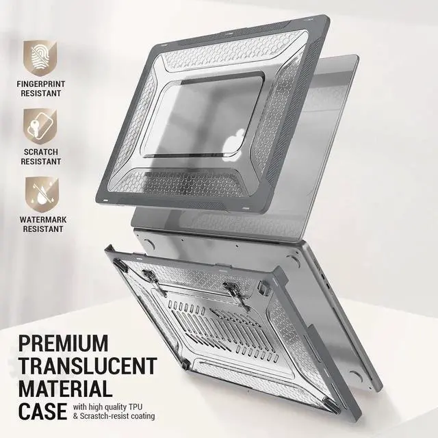 Alt view image 4 of 7 - Case for MacBook Pro 16 inch 2024-2021 A3403 A3186 A2991 A2780 A2485, Shock-Absorbing Protection with Folding Stand &Mouse Pad/Bag Case for MacBook Pro 16'' M4/M3/M2/M1 (Gray)