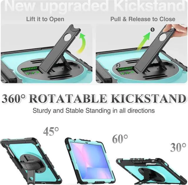 Alt view image 3 of 7 - Case for SAM-SUNG Galaxy Tab S10 FE+ Plus 5G Tablet Case 13.1'' Protective with Screen Protector, Pencil Holder, 360 Rotating Stand, Hand Strap, Shoulder Strap, SkyBlue1