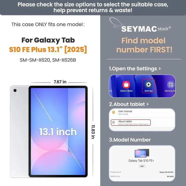 Alt view image 4 of 7 - Case for SAM-SUNG Galaxy Tab S10 FE+ Plus 5G Tablet Case 13.1'' Protective with Screen Protector, Pencil Holder, 360 Rotating Stand, Hand Strap, Shoulder Strap, SkyBlue1