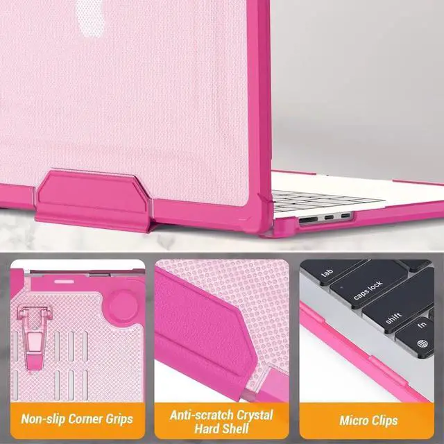 Alt view image 2 of 7 - Case for MacBook Air 15 inch 2025-2023 Release A3241 A3114/A2941 M4-M2 Chip, Shock-Absorbing Protection with Folding Stand &Mouse Pad/Bag Case for MacBook Air 15'' (Pink)