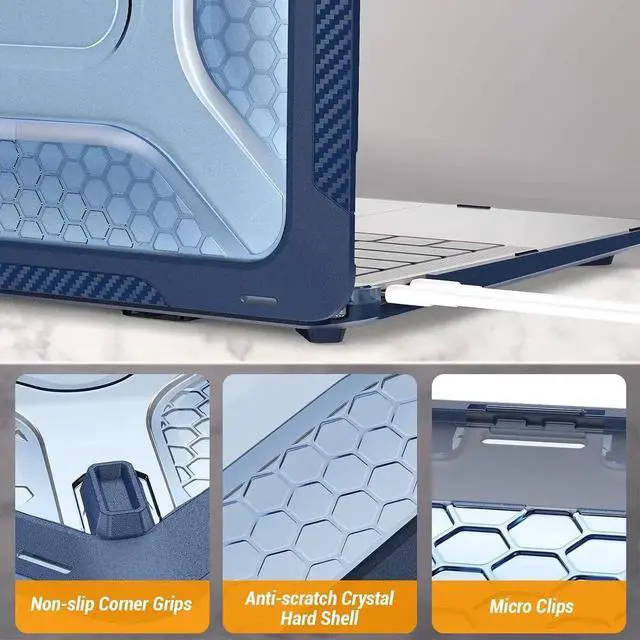 Alt view image 3 of 6 - Case for MacBook Air 13 inch (2020-2018)[A2337 M1/A2179/A1932], Shock-Absorbing Protection with Folding Stand &Mouse Pad/Bag Case for MacBook Air 13'' (Blue)