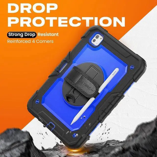 Alt view image 3 of 7 - Case for iPad Pro 11 inch Case 2024 (M4), Shockproof Protective with Pencil Holder, Screen Protector, 360 Rotate Stand, Adjustable Hand Strap, Shoulder Strap, Blue