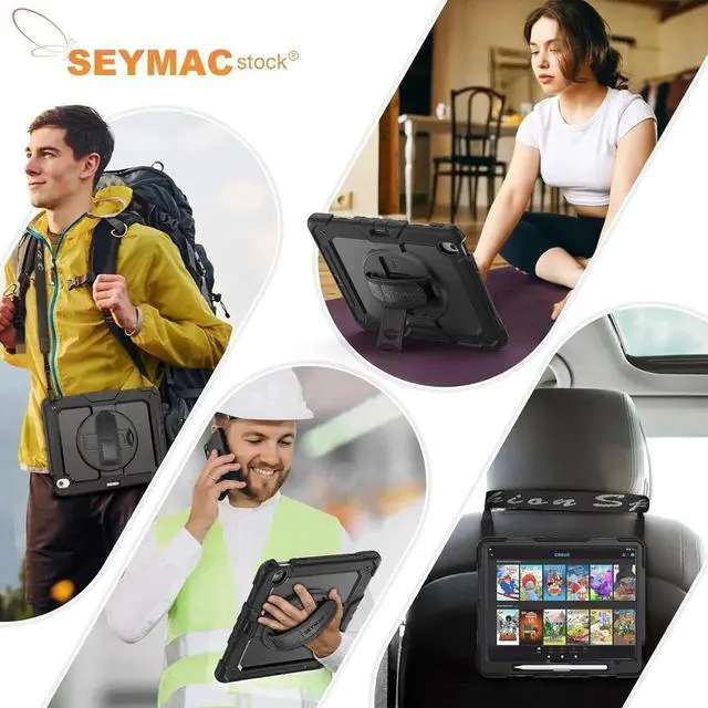 Alt view image 6 of 6 - for iPad Air 13 inch Protective Case M3 2025/ M2 2024, Heavy Duty Case with Screen Protector, Pencil Holder, Rotating Stand, Hand Strap, Shoulder Strap, Black