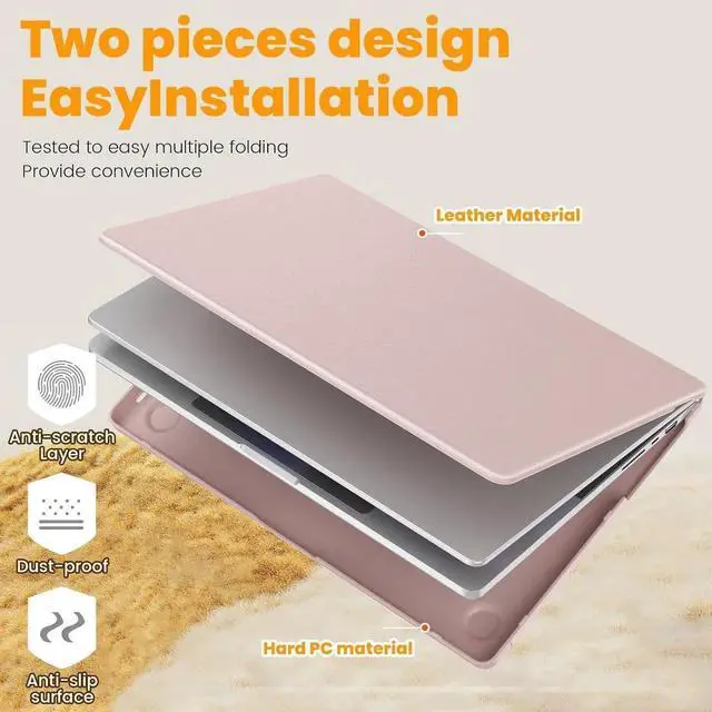 Alt view image 7 of 7 - Case for MacBook Pro 16 inch 2024-2021 A3403 A3186 A2991 A2780 A2485 M4-M1, Shock-Absorbing Protection Case with Magnetically-Folio Stand &Mouse Pad/Bag (Leather-Like Color Pink)