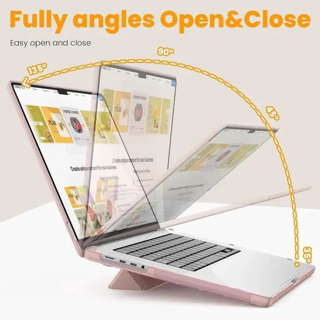 Alt view image 2 of 7 - Case for MacBook Pro 16 inch 2024-2021 A3403 A3186 A2991 A2780 A2485 M4-M1, Shock-Absorbing Protection Case with Magnetically-Folio Stand &Mouse Pad/Bag (Leather-Like Color Pink)