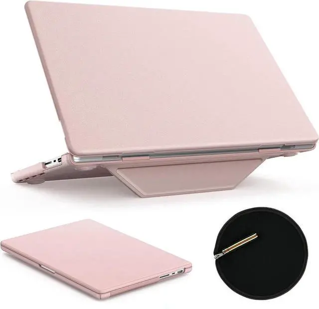 Main image of Case for MacBook Pro 16 inch 2024-2021 A3403 A3186 A2991 A2780 A2485 M4-M1, Shock-Absorbing Protection Case with Magnetically-Folio Stand &Mouse Pad/Bag (Leather-Like Color Pink)