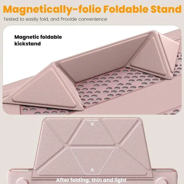 Alt view image 4 of 7 - Case for MacBook Pro 16 inch 2024-2021 A3403 A3186 A2991 A2780 A2485 M4-M1, Shock-Absorbing Protection Case with Magnetically-Folio Stand &Mouse Pad/Bag (Leather-Like Color Pink)