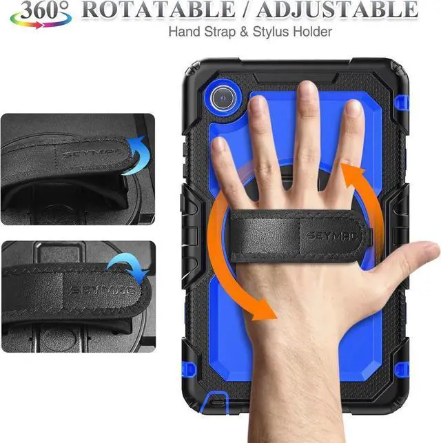 Alt view image 4 of 6 - Tablet Case for Len-ovo Tab One (TB305FU) 8.7 inch Drop-Proof Protection Cover with 360 Rotate Stand & Strap [Pen Holder] & Screen Protector/K9 2025, Blue+Black