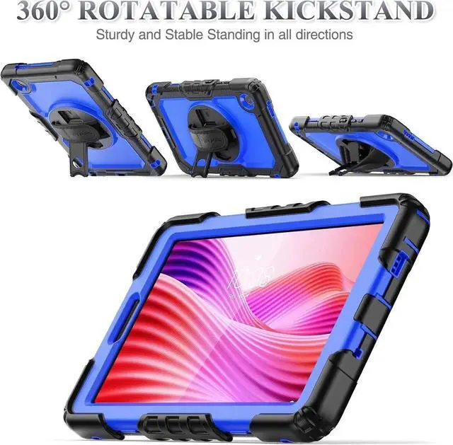 Alt view image 2 of 6 - Tablet Case for Len-ovo Tab One (TB305FU) 8.7 inch Drop-Proof Protection Cover with 360 Rotate Stand & Strap [Pen Holder] & Screen Protector/K9 2025, Blue+Black