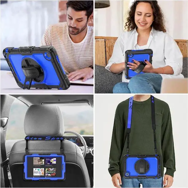 Alt view image 3 of 6 - Tablet Case for Len-ovo Tab One (TB305FU) 8.7 inch Drop-Proof Protection Cover with 360 Rotate Stand & Strap [Pen Holder] & Screen Protector/K9 2025, Blue+Black