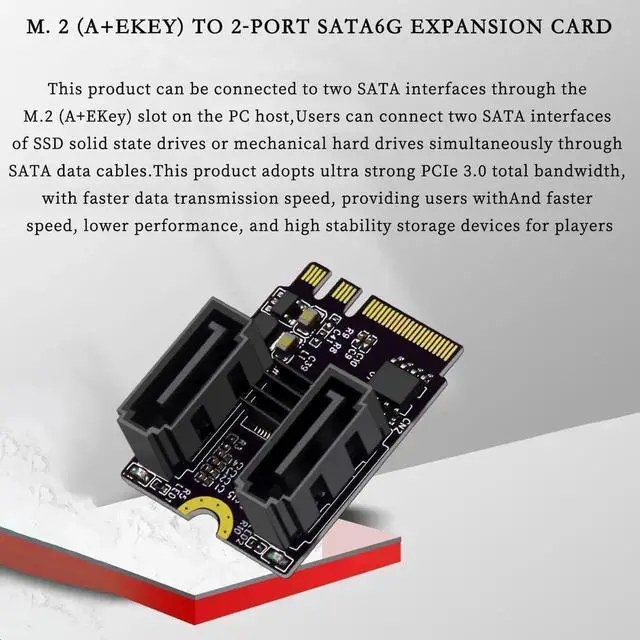 Alt view image 4 of 7 - PCIE 3.0 M.2 NGFF A+E Key to 2*SATA Adapter Card 6Gbps with JMB582 Chip for 2230 SSD PC Servers