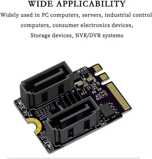 Alt view image 3 of 7 - PCIE 3.0 M.2 NGFF A+E Key to 2*SATA Adapter Card 6Gbps with JMB582 Chip for 2230 SSD PC Servers