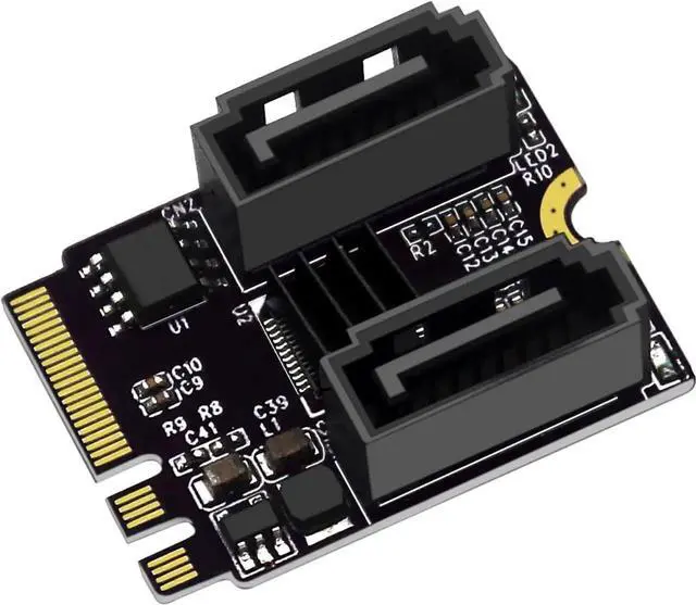 Main image of PCIE 3.0 M.2 NGFF A+E Key to 2*SATA Adapter Card 6Gbps with JMB582 Chip for 2230 SSD PC Servers