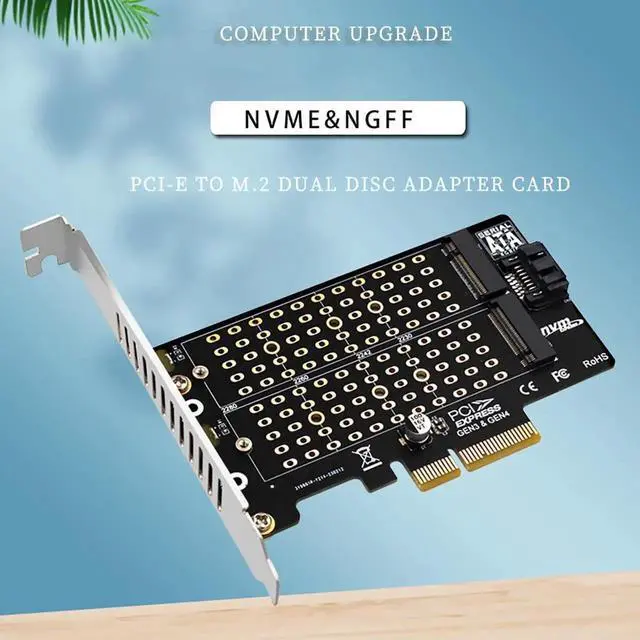 Alt view image 2 of 6 - PH42 Dual M.2 NVMe & NGFF SSD to PCIe Adapter 32Gbps /6Gbps Supports M-Key & B-Key B+M Key SSD Support X4 X8 X16 Slot with SATA Cable