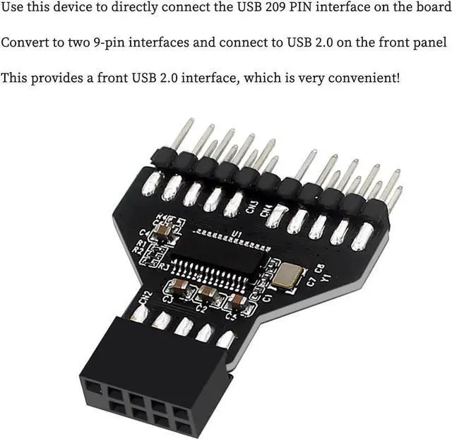 Alt view image 4 of 7 - PH78 Motherboard USB2.0 9PIN 1 to 2 Expansion Adapter for Water-Cooled RGB Light Fan Speed Measurement