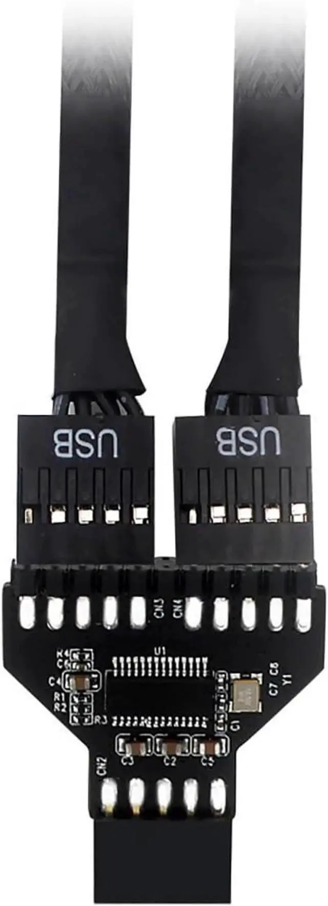 Alt view image 2 of 7 - PH78 Motherboard USB2.0 9PIN 1 to 2 Expansion Adapter for Water-Cooled RGB Light Fan Speed Measurement