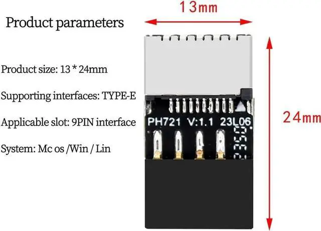 Alt view image 4 of 7 - PH721 Motherboard USB2.0 9PIN to Type-E Adapter Male to Famale Connector USB C Front Panel Socket (1Piece)