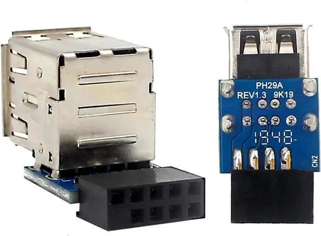 Alt view image 3 of 5 - PH29 USB2.0 9Pin to Dual A Port Adapter Built-in USB Support for Desktop Motherboard (PH29A)