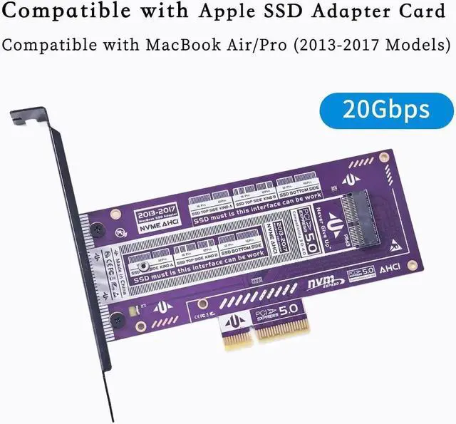 Alt view image 2 of 5 - PCIe 5.0 SSD Adapter Card 20Gbps High Speed Converter Compatible with Apple MacBook Air Pro 2013-2017 NVMe NGFF SSD 12+16 Pin to Desktop M Key Expansion (P569)