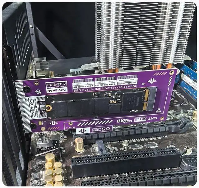 Alt view image 5 of 5 - PCIe 5.0 SSD Adapter Card 20Gbps High Speed Converter Compatible with Apple MacBook Air Pro 2013-2017 NVMe NGFF SSD 12+16 Pin to Desktop M Key Expansion (P569)