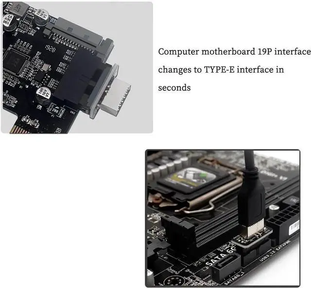 Alt view image 4 of 5 - PH73S USB Front Panel Adapter 10Gbps Type-E USB 3.0 Front 19PIN to 3.1 USB C Header Support for Motherboard with USB 3.0 USB3.1 19PIN Interface (1)