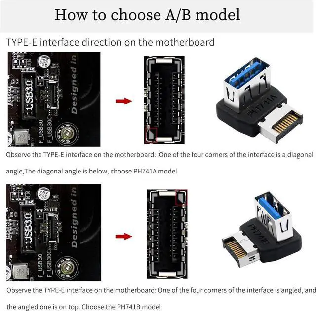 Alt view image 7 of 7 - PH741 Type-E to USB3.0 90-Degree Adapter 10Gbps Front Panel Socket Header with Case for Computer Motherboard (PH741B)