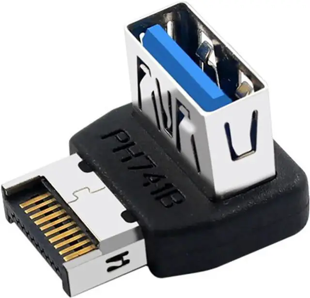 Main image of PH741 Type-E to USB3.0 90-Degree Adapter 10Gbps Front Panel Socket Header with Case for Computer Motherboard (PH741B)