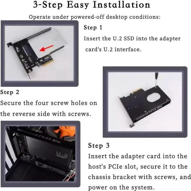 Alt view image 2 of 5 - PCIe X4 x16 to U.2 NVMe Adapter Card 32Gbps/64Gbps High Speed Expansion Support U.2 SSD Compatible with PCIe X4 X8 X16 Slots (PCIE 4.0 X16 Card+Enclosure)