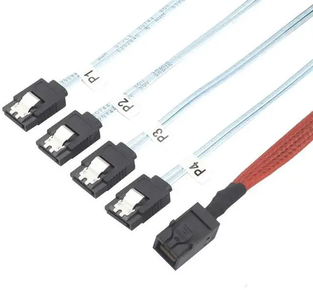 Alt view image 4 of 4 - Mini SAS HD SFF 8643 to 4X SATA Cable 0.5m 1m High Speed 12Gbps Server Connection Wire, Red, 30AWG Copper (1m)