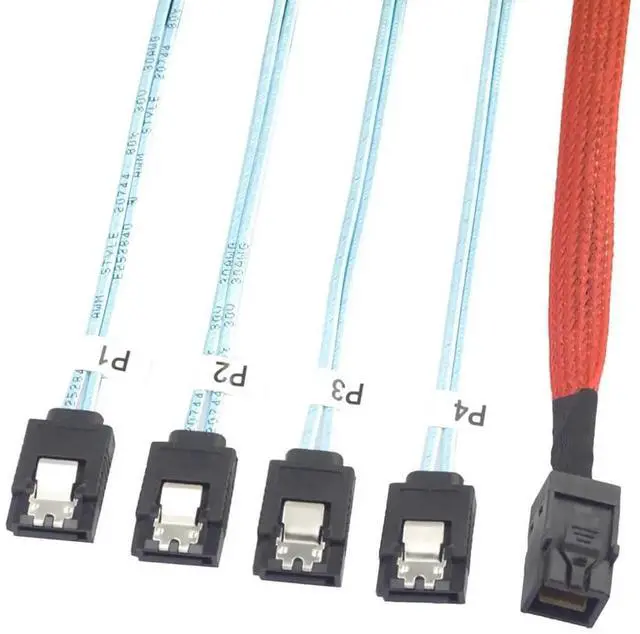 Alt view image 2 of 4 - Mini SAS HD SFF 8643 to 4X SATA Cable 0.5m 1m High Speed 12Gbps Server Connection Wire, Red, 30AWG Copper (1m)