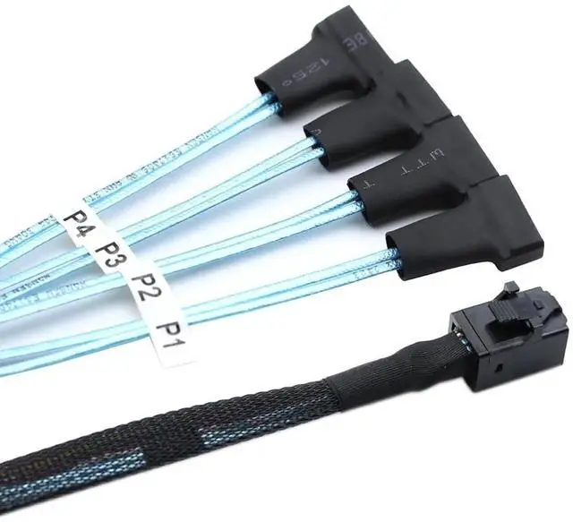 Alt view image 4 of 6 - Mini SAS HD SFF 8643 to 4X SATA 7Pin Male Cable \u2013 12Gbps High Speed Server Wire, 30AWG Copper, Black (1m)