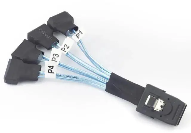Alt view image 4 of 5 - Mini SAS SFF-8087 to 4× SATA 7Pin Male Cable, 12Gbps Internal High-Speed Server Harness, 30AWG (19.68, Inches)