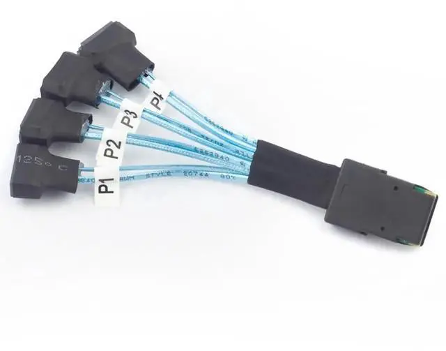 Alt view image 5 of 5 - Mini SAS SFF-8087 to 4× SATA 7Pin Male Cable, 12Gbps Internal High-Speed Server Harness, 30AWG (19.68, Inches)