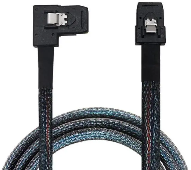 Alt view image 3 of 5 - Mini SAS SFF-8087 Straight to SFF-8087 Right Angle Internal Server Cable 12Gbps High Speed 30AWG Data Cable, Black Flat Connector (1m)