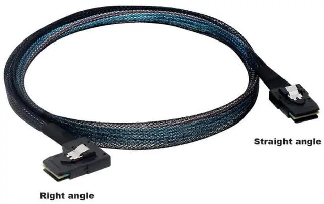 Alt view image 2 of 5 - Mini SAS SFF-8087 Straight to SFF-8087 Right Angle Internal Server Cable 12Gbps High Speed 30AWG Data Cable, Black Flat Connector (1m)