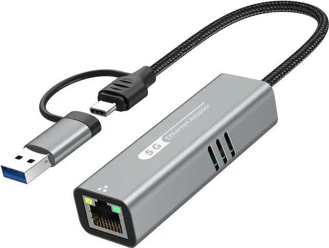 Main image of 5G USB 3.2 Ethernet Adapter with RTL8157, 2-in-1 USB-A/Type-C to 5Gbps Network Card RJ45 LAN Converter for PC Laptop Windows Mac OS Linux(5Gbps Need Type-C > 3.2)