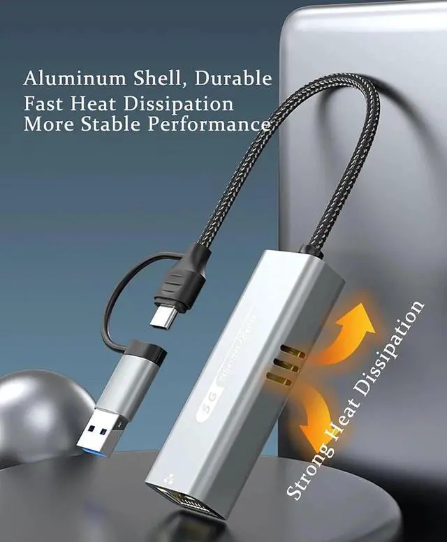 Alt view image 5 of 7 - 5G USB 3.2 Ethernet Adapter with RTL8157, 2-in-1 USB-A/Type-C to 5Gbps Network Card RJ45 LAN Converter for PC Laptop Windows Mac OS Linux(5Gbps Need Type-C > 3.2)