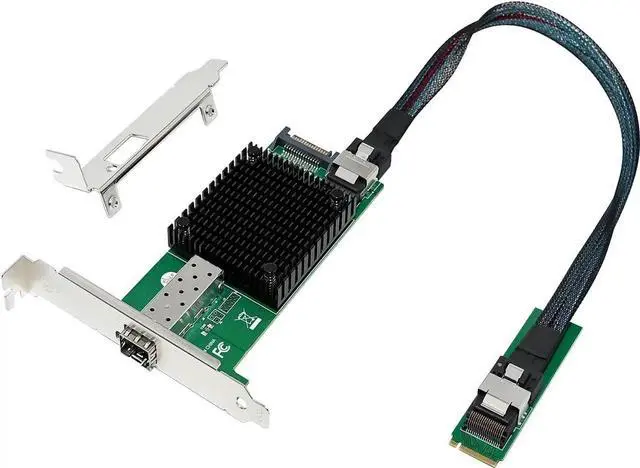 Alt view image 2 of 6 - 10G M.2 NVMe (M Key SFP+ PCIe X4 Netwrok Card with in-tel 82599(X520-DA1) Controller,10gb RJ45 Ethernet NIC Industrial Adapter with SFF-8087 Cable/Low Profile Bracket Support PXE&UEFI
